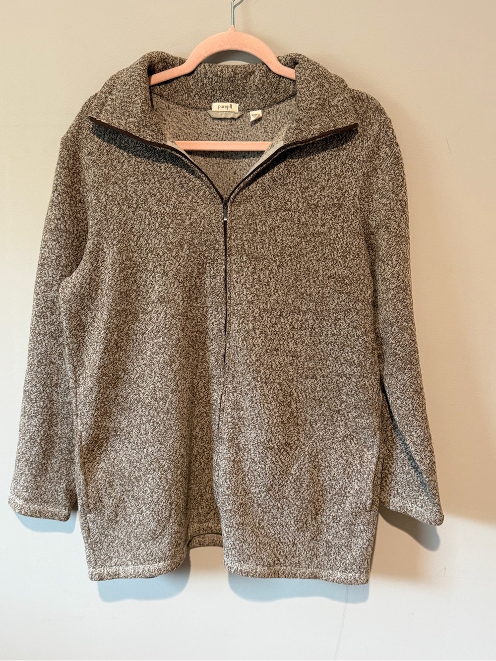 J. Jill Women's Brown  Full-Zip Heathered Sweater Jacket Size Large